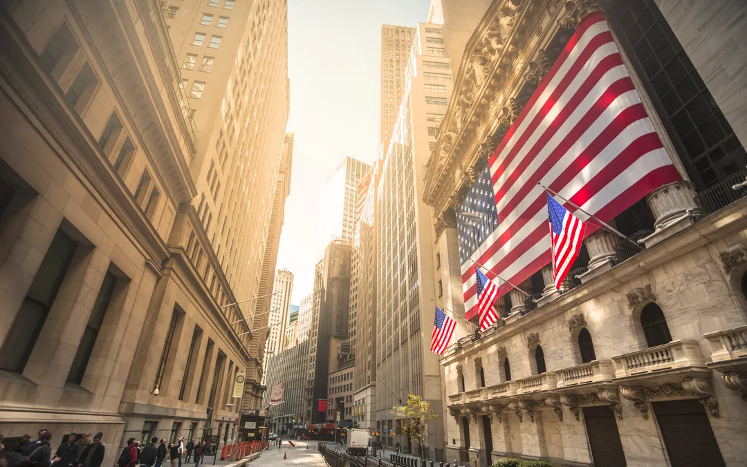 Bandera de Estados Unidos en la Bolsa de Nueva York